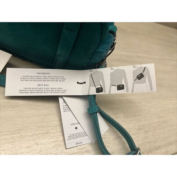 UGG Janey II Suede & Shearling Green Crossbody Bag purse - Picture 9 of 13